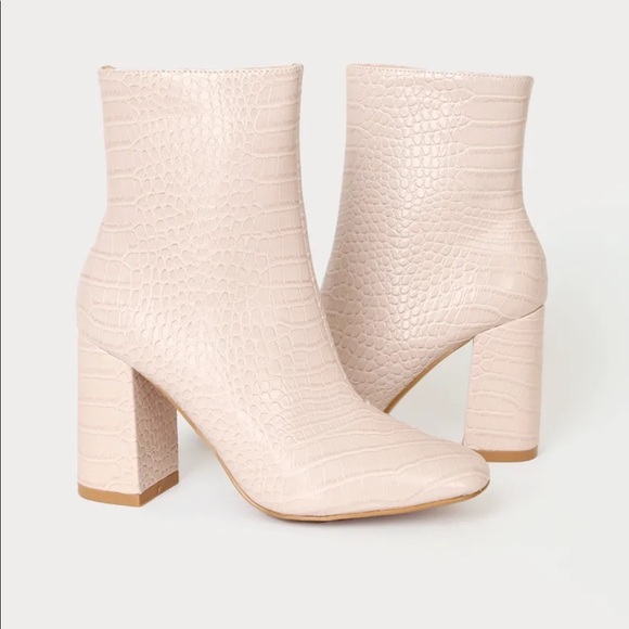 Lulus off white crocodile high heel mid-calf boots - Picture 1 of 4